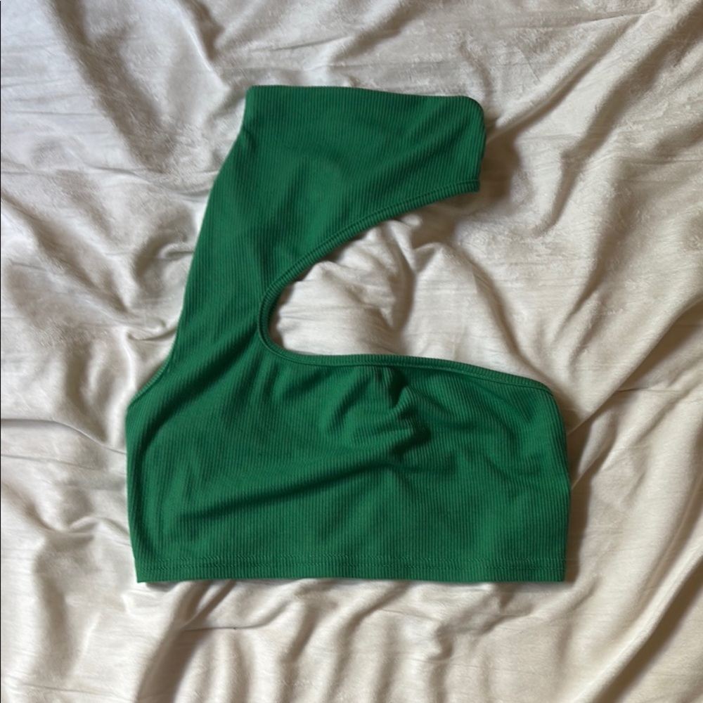 Green Turtle Neck, cut out,  Crop Top